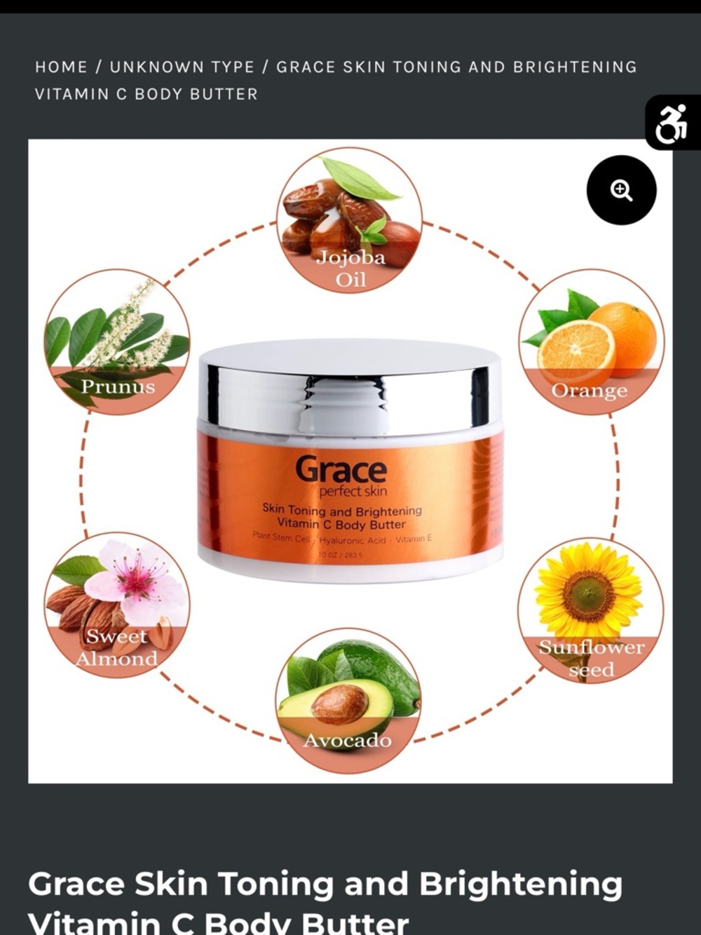 Grace Vitamin C Skin Toning Body Butter — Orange and Silver Jar